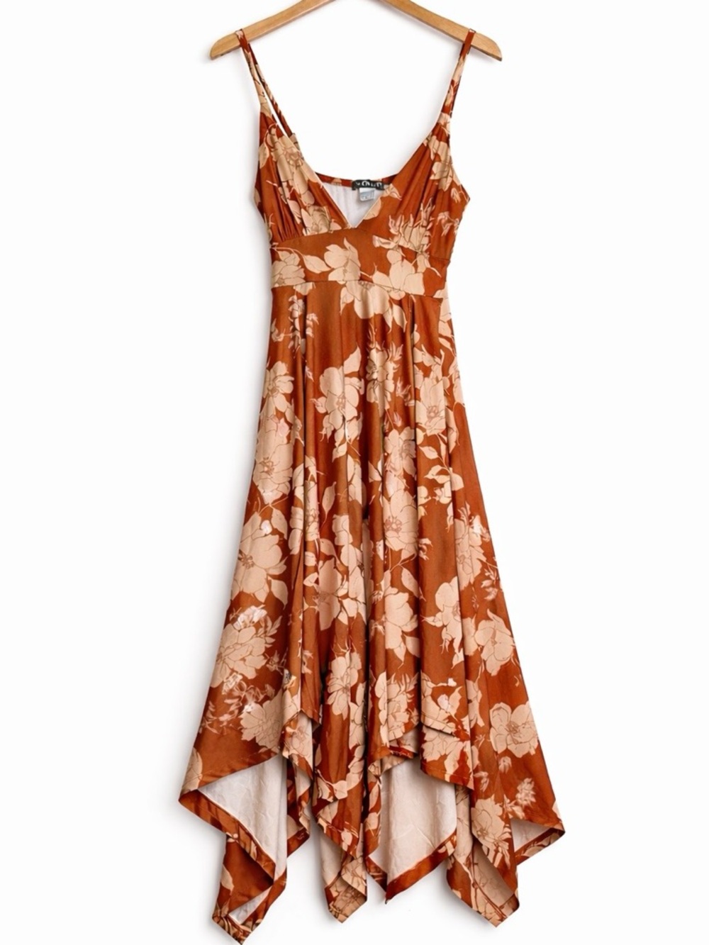 Boho Floral High Low Midi Dress Spaghetti Strap Vacation Summer M